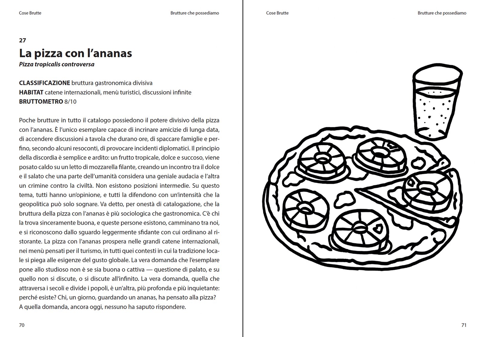 Doppia pagina di Cose Brutte: la scheda di La pizza con l'ananas e la tavola da colorare